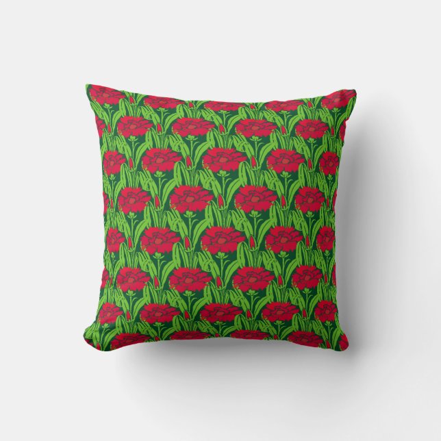 Art nouveau red Carnations blommigt Damm Kudde (Framsida)