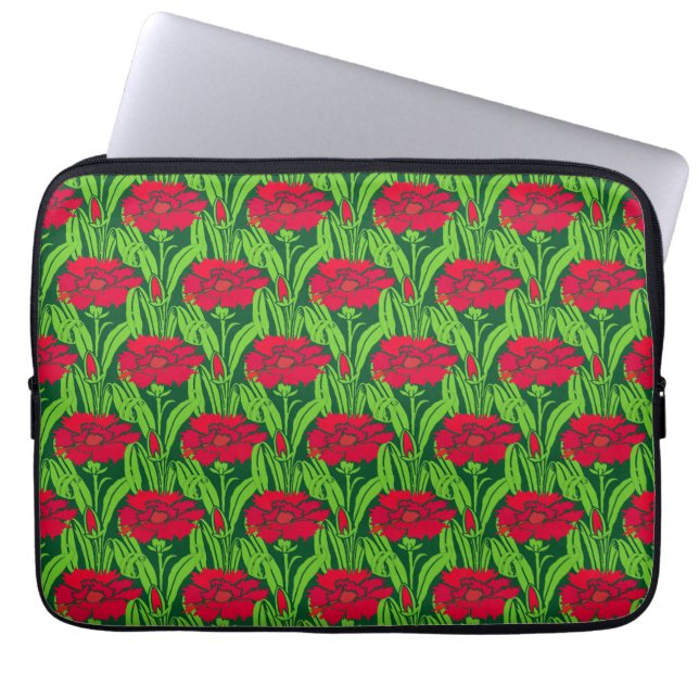 Art nouveau red Carnations blommigt Damm Laptop Sleeve (Framsidan)