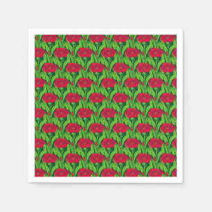 Art nouveau red Carnations blommigt Damm Pappersservett