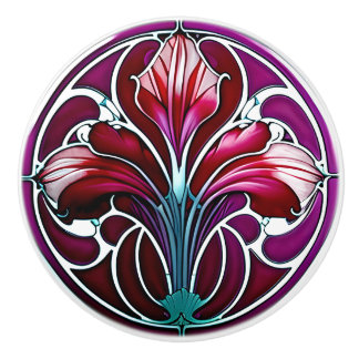 Art nouveau Red Lila Stylized Lily 2 Knopp