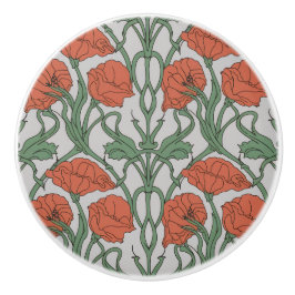 Art Nouveau Red Poppy Floral Print Knopp