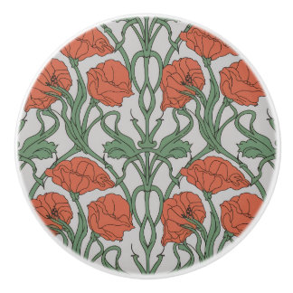 Art Nouveau Red Poppy Floral Print Knopp