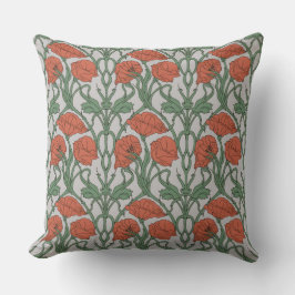 Art Nouveau Red Poppy Floral Print Kudde