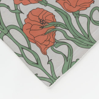 Art Nouveau Red Poppy Floral Throw Blanket Fleecefilt