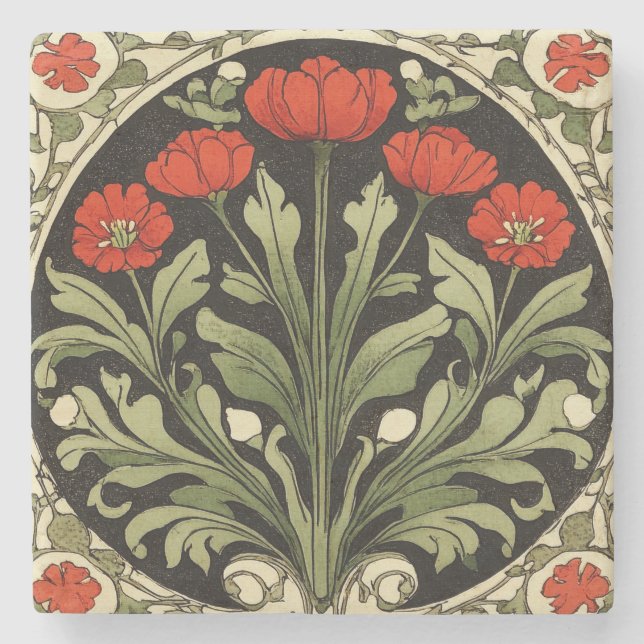Art nouveau Red Tulip Stenunderlägg (Framsidan)