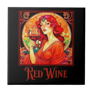 Art Nouveau Red Wine Kakelplatta