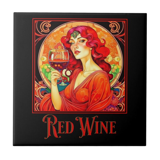 Art Nouveau Red Wine Kakelplatta (Framsidan)