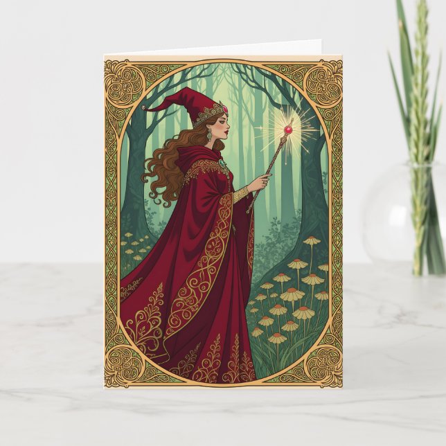 Art nouveau Red Witch Halloween Kort (Framsida)