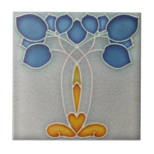 Art nouveau Repro Antique Jugendstill Blue Blommig Kakelplatta