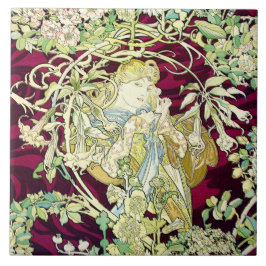 Art nouveau Repro Benice Woman med Daisy Kakelplatta