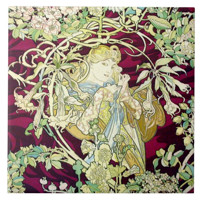 Art nouveau Repro Benice Woman med Daisy Kakelplatta (Framsidan)