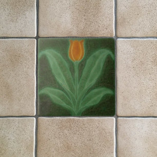 Art nouveau Reproduction Orange Tulip on Grönt Kakelplatta