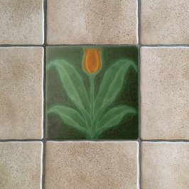 Art nouveau Reproduction Orange Tulip on Grönt Kakelplatta