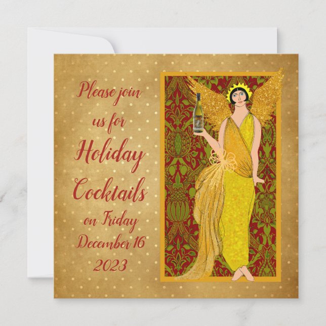 Art nouveau Retro Helgdag Angel Inbjudningar (Framsida)