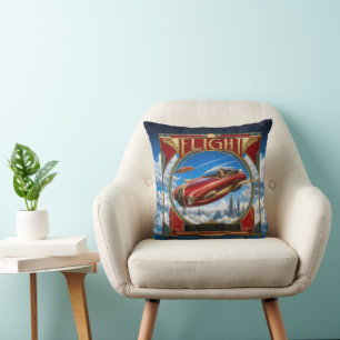 Art Nouveau Röd Flygande Bil Kudde