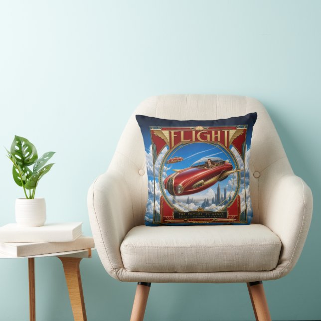 Art Nouveau Röd Flygande Bil Kudde (Stol)