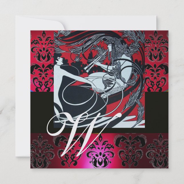 ART NOUVEAU RÖD SVART IS DAMSÅNG MONOGRAM ,Rubin Inbjudningar (Framsida)