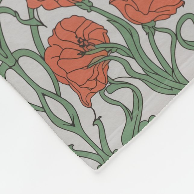 Art Nouveau Röd Vallmo Blommig Kastmadrass Fleecefilt (Hörn)
