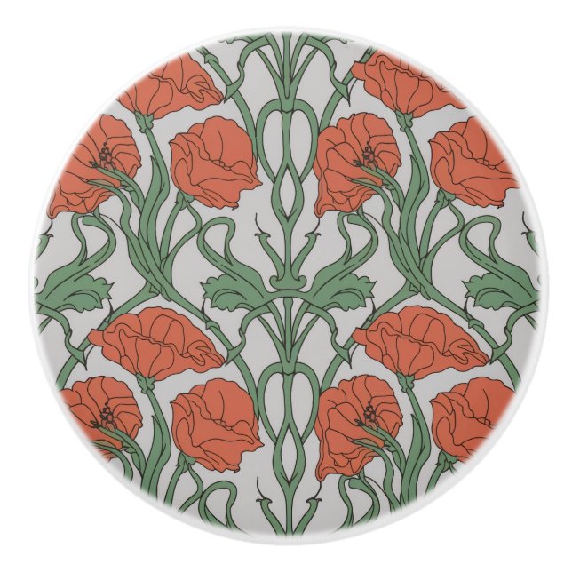 Art Nouveau röd vallmo blomtryck Knopp (Framsidan)