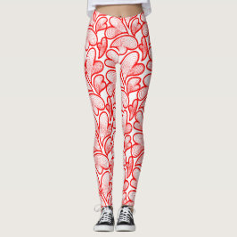 Art Nouveau röda hjärtan bladverk Leggings