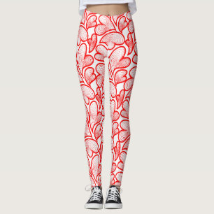 Art Nouveau röda hjärtan bladverk Leggings