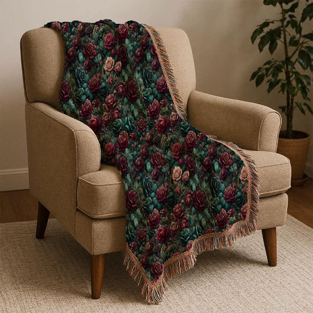 Art Nouveau Ros Teal Maximalist Kastmadrass Filt (Art Nouveau Rose Teal Maximalist Throw Blanket)
