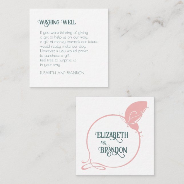 Art nouveau Rosa Butterfly Bröllop Wishing Wishing Tilläggskort (Fram/baksida)