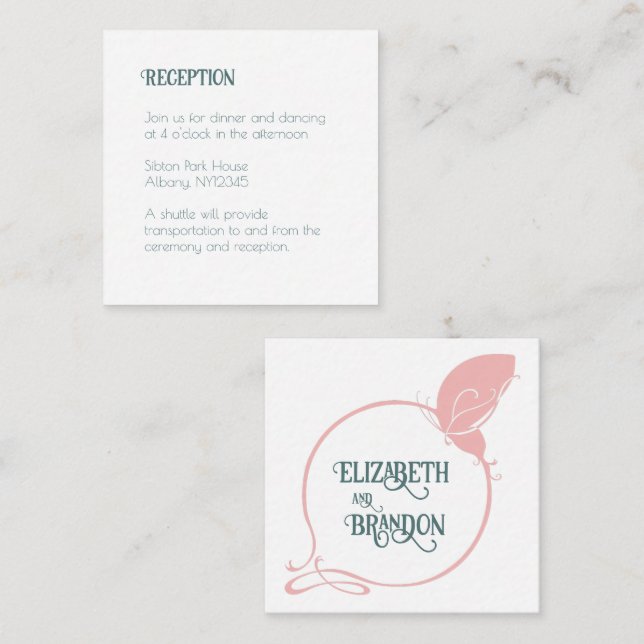 Art Nouveau Rosa Fjäril Bröllopsfest Tilläggskort (Fram/baksida)