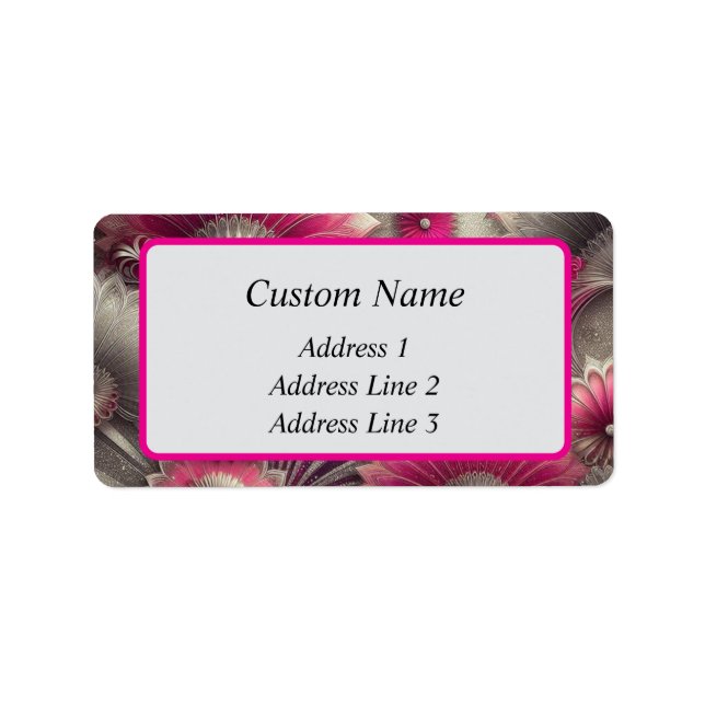 Art nouveau Rosa och Silver Fläkt Adressetikett (Framsidan)