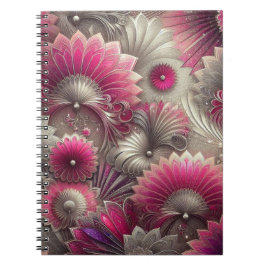 Art nouveau Rosa och Silver Fläkt Anteckningsbok