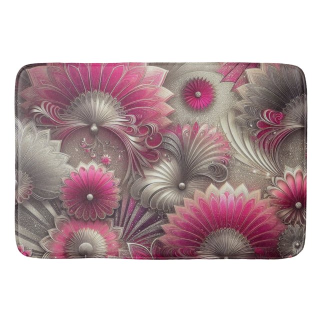 Art nouveau Rosa och Silver Fläkt Badrumsmatta (Framsidan)