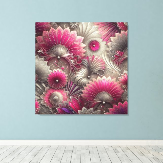 Art nouveau Rosa och Silver Fläkt Canvastryck (Insitu (trägolv))