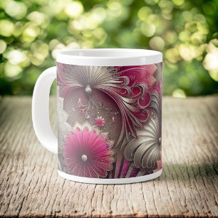 Art nouveau Rosa och Silver Fläkt Jumbo Mugg