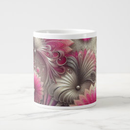 Art nouveau Rosa och Silver Fläkt Jumbo Mugg