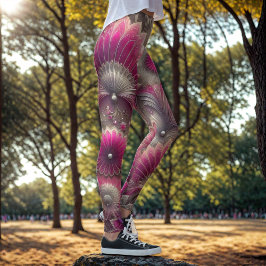 Art nouveau Rosa och Silver Fläkt Leggings