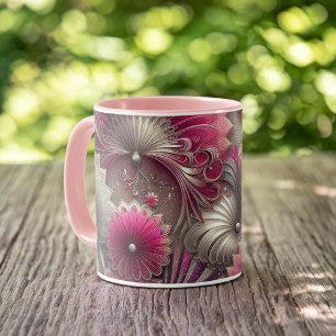 Art nouveau Rosa och Silver Fläkt Mugg