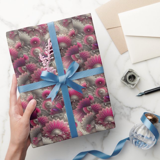 Art nouveau Rosa och Silver Fläkt Presentpapper (Gifting)