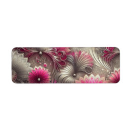 Art nouveau Rosa och Silver Fläkt Returadress Etikett