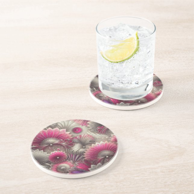 Art nouveau Rosa och Silver Fläkt Underlägg (Sidan)