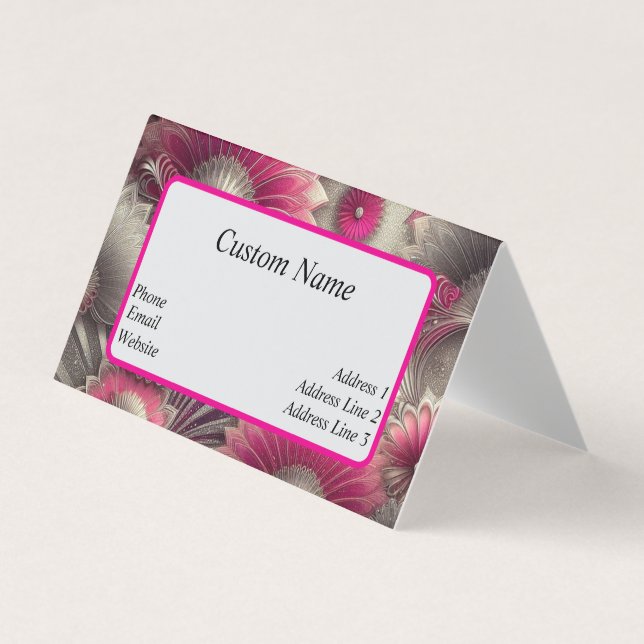 Art nouveau Rosa och Silver Fläkt Visitkort (Framsida)