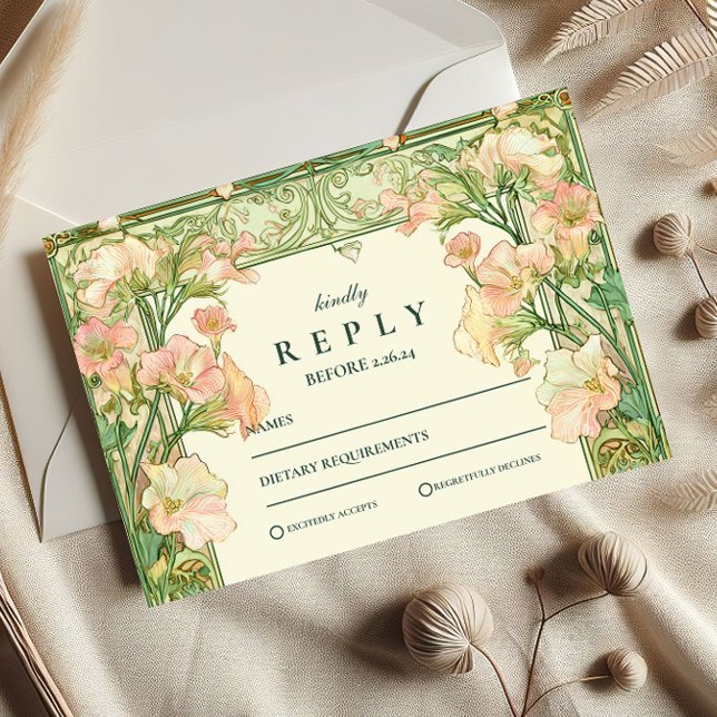 Art nouveau Rosa Sweet Pea Bröllop OSA Kort (Skapare uppladdad)