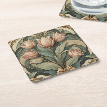 Art Nouveau Rosa Tulpaner Blommig Pappersunderlägg