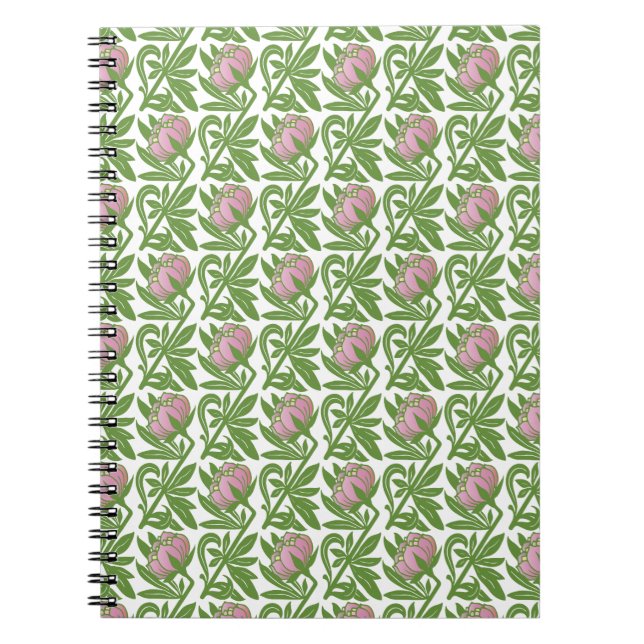 Art nouveau rosa vatten ligger tapet anteckningsbok med spiral (Framsidan)