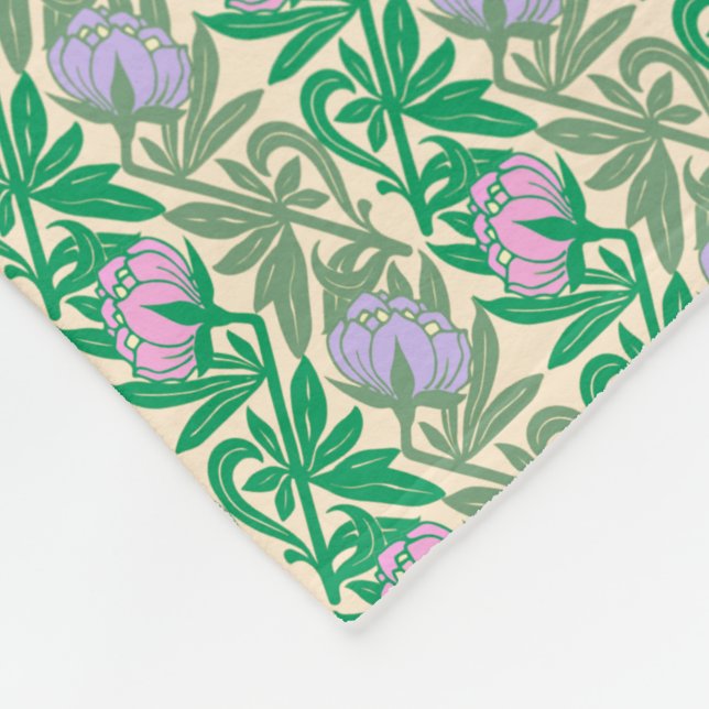 Art nouveau rosa vatten liljeläsk fleecefilt (Hörn)