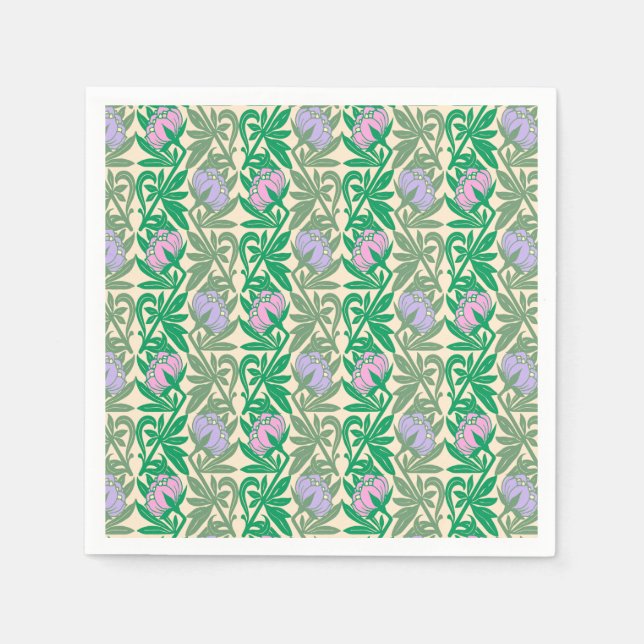 Art nouveau rosa vatten liljeläsk pappersservett (Framsidan)