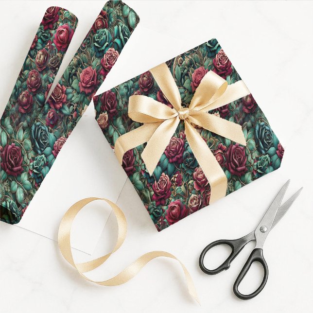 Art Nouveau Roséguld Teal Presentpapper (Art Nouveau Rose Gold Teal Gift Wrapping Paper)