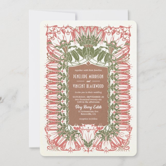 Art nouveau Royal Lily Bröllop Inbjudningar (Framsida)