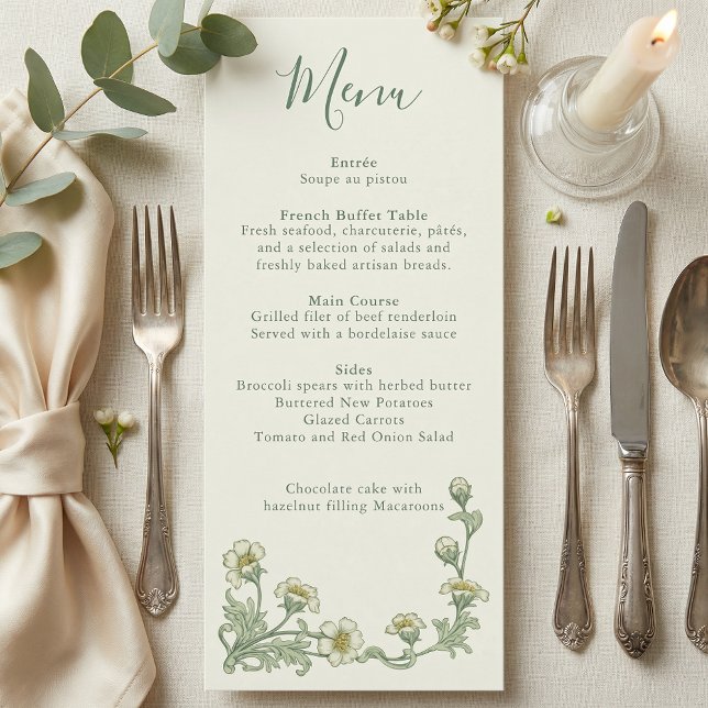 Art Nouveau Sage Floral border wedding menu Meny (Art Nouveau Sage Floral border wedding menu)