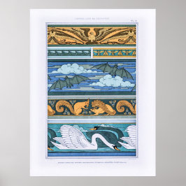 Art Nouveau-saker i äldre djurskick i dekorativt u Poster