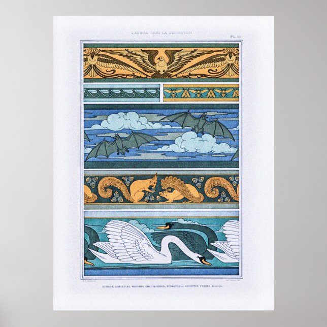 Art Nouveau-saker i äldre djurskick i dekorativt u Poster (Framsidan)